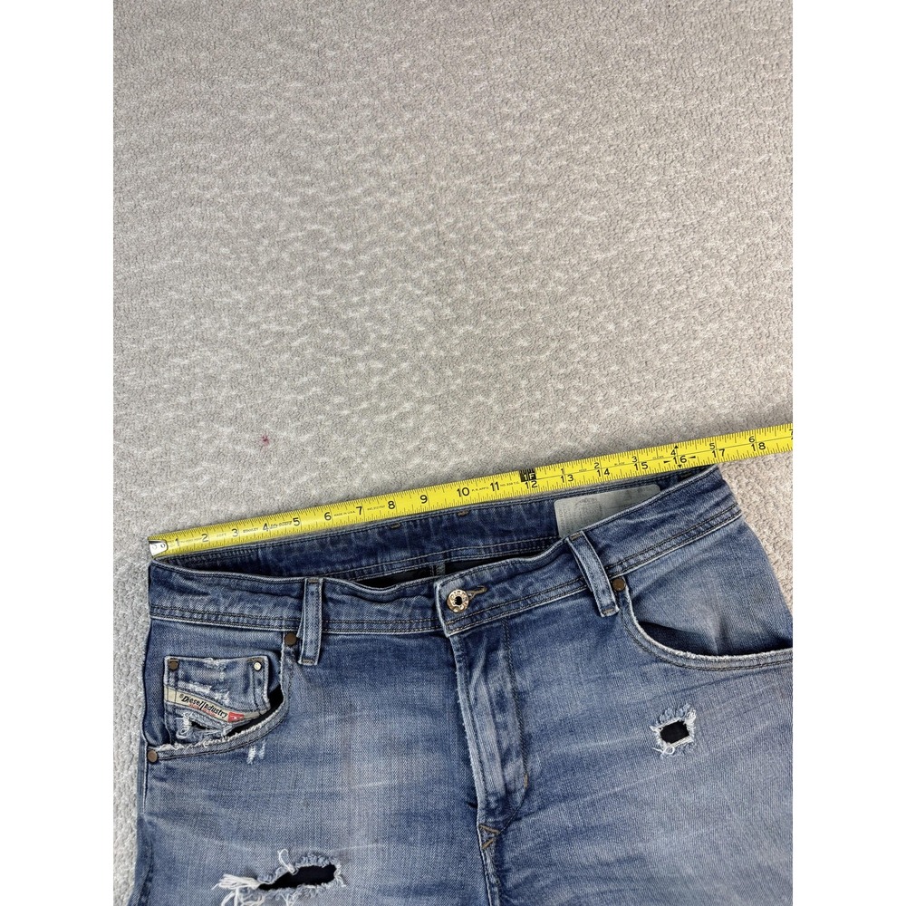 Diesel Krayver Jeans Mens 32 Blue Regular Slim Carrot Distressed Ripped Denim - Picture 5 of 13